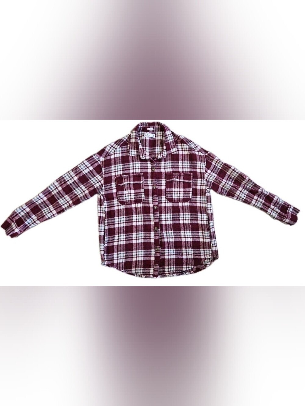 Hollister Boyfriend Fit Plaid Flannel Shirt Shacket Burgundy Size M, pockets. - Picture 3 of 5